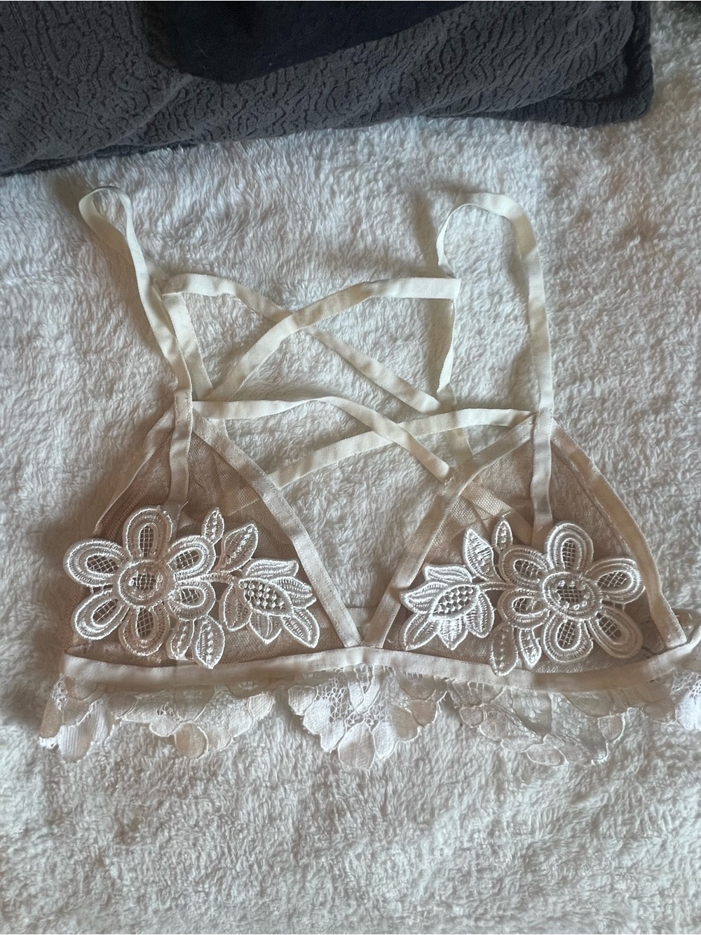 For Love And Lemons Sheer Floral Appliqué Bralette in Ivory